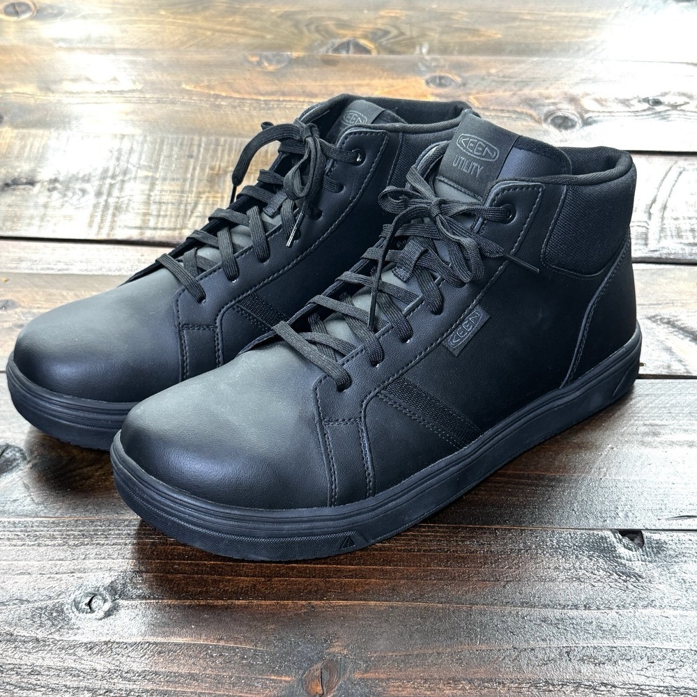 Keen Utility Mens Kenton Mid PTC Soft Toe Black Leather Work Boots Size 14.5 EE